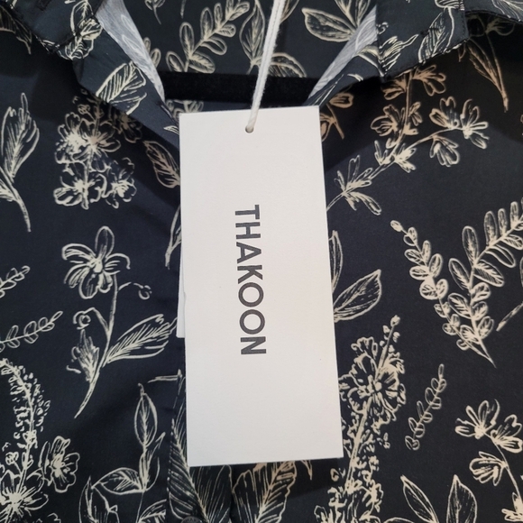 Thakoon Botanical Print Long Sleeve Cotton & Silk Shirtdress in Black NWT - Picture 4 of 10